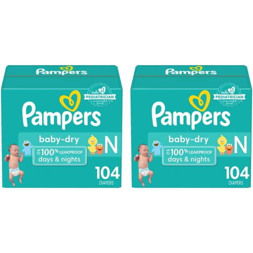 Pampers Baby Dry Diapers Size 0/Newborn 104 Count (Pack of 2)