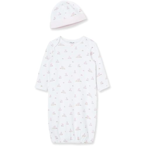 Little Me Clothes for Baby Girls' 2-Piece Nightgown and Cap Set 100% Cotton with Elastic Bottom, Baby Essentials