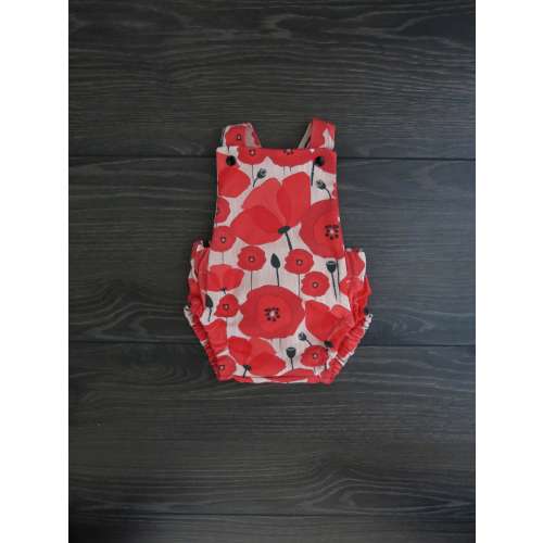 Organic Cotton Baby Romper: Poppy Print Cross Back Summer Outfit