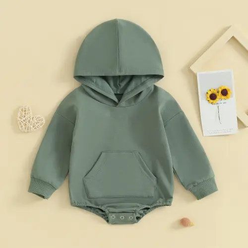 Baby Onesie Newborn Boy Girl Hooded Romper Long Sleeve Front Pocket Solid Color Bodysuit Infant Spring Fall Romper Toddler Outfit Cute, Newborn Baby Stuff - TikTok Shop