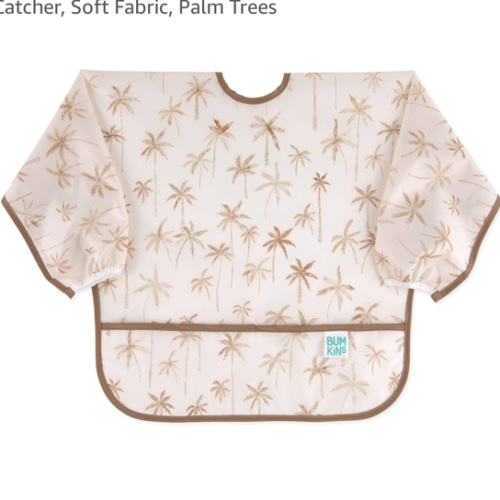 Bumkins Sleeved Bib for Girl or Boy, Baby and Toddler for 6-24 Mos, Essential Must Have for Eating, Feeding, Baby Led Weaning Supplies, Long Sleeve Mess Saving Food Catcher, Soft Fabric, Palm Trees