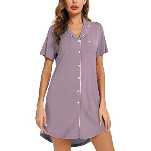 Anjue Pajama Nightgowns for Women Button Down Pajamas Tops Short/Long Sleeve Sleepwear Sleep Shirts Nightdress S-XXL