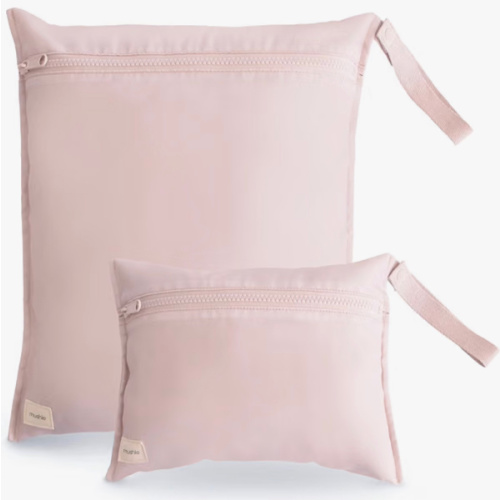 mushie Water Resistant Wet Bags | Large & Small Reusable Storage Bag for Baby Items and Travel | Zippered Pockets with Handle | Machine Washable, Set of 2 (Blush)