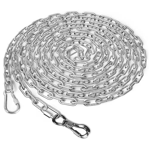 Tresbro Heavy Duty Dog Chains for Outside, 15FT Stainless Steel Tie Out Cable with Swivel Hook for Small Medium Dogs, Metal Chew Proof Pet Runner Chain Leash Lead for Outdoor Camping Hiking Yard, 4MM