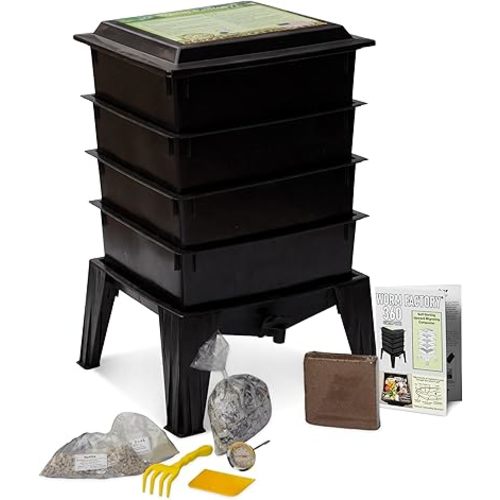 Worm Factory® 360 Black US Made Composting System for Recycling Food Waste at Home – 4 Trays for Efficient Vermicomposting – Durable, Space-Efficient Design, Easy to Assemble, No Odor
