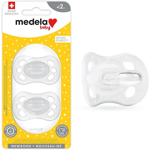 Medela Baby Pacifier | Newborn 0-2 Months | 2-Count | Includes sterilizing case | Silicone- and BPA-Free | Supports Natural Suckling | Clear