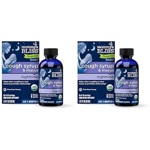 Mommy's Bliss Organic Baby Cough Syrup & Mucus Night Time, Contains Organic Agave and Ivy Leaf, Made for Babies 4 Month+, 1.67 Fluid Ounces, (Pack of 2)