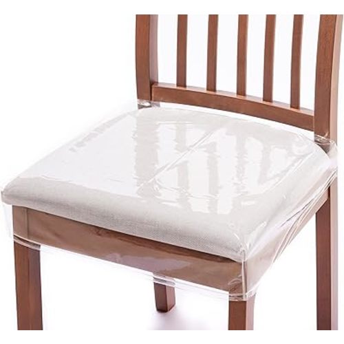 4 Pack Plastic Dining Chair seat Covers/slipcovers with Adjustable Belt Strap (20‘’ W x 17‘’D x 4‘’H)