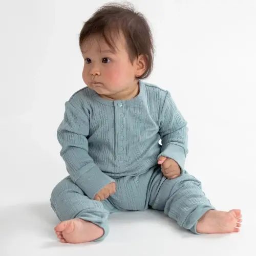 Woolbabe Merino/Organic Cotton Long Sleeve Henley Suit - Daydream Collection | 3-6months