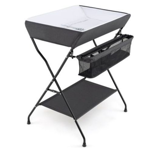 Folding Baby Changing Table with Storage Shelves, Portable Diaper Changing Station for Nursery, Black