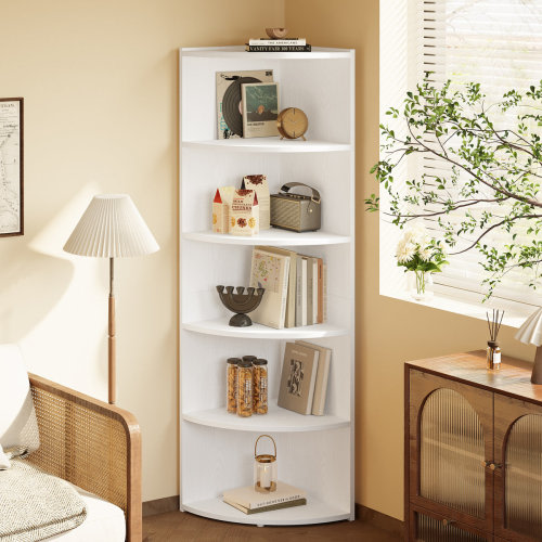 66.9'' H X 17.2'' W Wood Fan-Shaped Bookcase 6-Tier Storage Corner Shelf