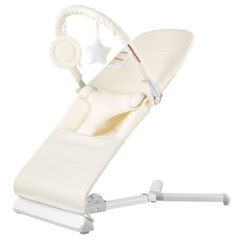 VEVOR Baby Bouncer, Folding Bouncer Seat for Babies 0-9 Months, Newborn Bouncer Chair with 2 Reclining Angles & Rotatable Toy Bar, Beige