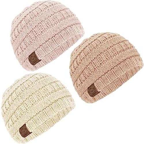 KeaBabies 3-Pack Baby Beanies for Boys, Girls - Stretchy Knit Baby Hats, Cute Newborn & Toddler Winter Hat, Soft & Warm Infant Beanie 6-36 Months (Pale, M)
