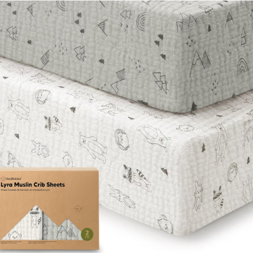 KeaBabies 2-Pack Muslin Crib Sheets - 100% Organic Cotton Fitted Baby Crib Mattress Sheet, Soft Breathable Standard Toddler Bed Cover Bedding Set, Neutral, Durable 52x28 (Greige)