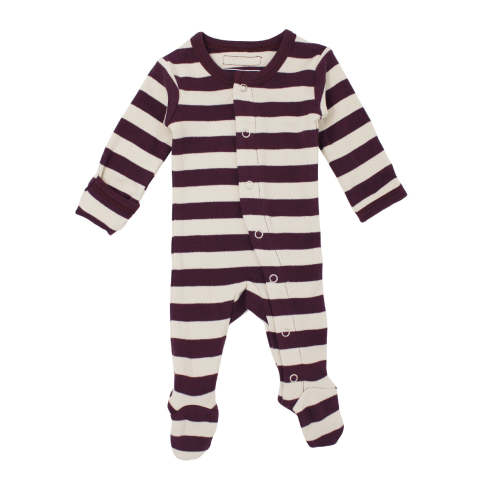 Eggplant/Stone Stripe | Organic Snap Footie – L'ovedbaby