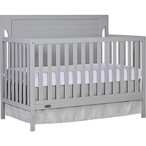 Dream On Me Cape Cod 5-In-1 Convertible Crib In Pebble Grey, Greenguard Gold And JPMA Certified, Built Of Sustainable New Zealand Pinewood, 3 Mattress Height Positions