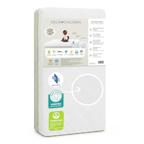 Delta Children Spring Breeze Mattress - Breathable Baby Crib & Toddler Mattress with Cloud Core - Machine Washable Cover - GREENGUARD Gold – Waterproof