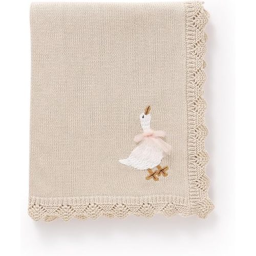 Cotton Baby Blanket Heritage Receiving Cuddle Stroller Crib Blanket with Cute Embroidered Goose for Boys and Girls 30x40 Inch