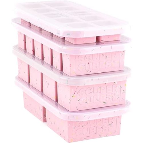 Souper Cubes Silicone Freezer Molds Gift Set with 2 Tbsp, 1/2, 1, and 2 Cup Silicone Freezer Trays With Lids - Meal Prep and Kitchen Essentials Bundle - Cotton Candy