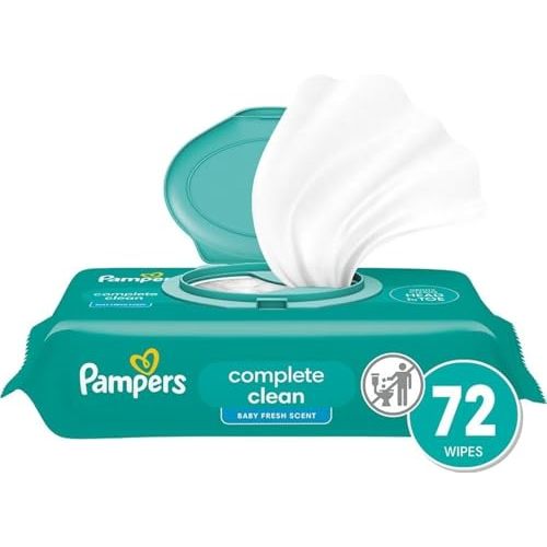 Pampers Baby Wipes, Complete Clean Baby Fresh Scented Wipe, Gently Cleans Head to Toe, 72 Total (1 Flip-Top Packs)