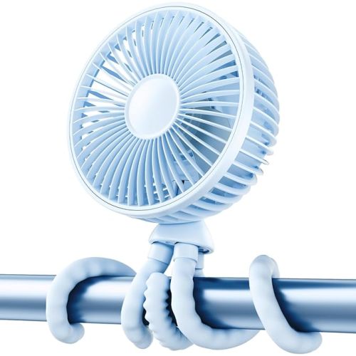 Gaiatop Oscillating Baby Stroller Fan with LED Night Light, 4 Speeds Cooling Rechargeable 360° Rotate Clip On, Battery Operated Small Portable Fans for Car Seat Crib Treadmill Travel
