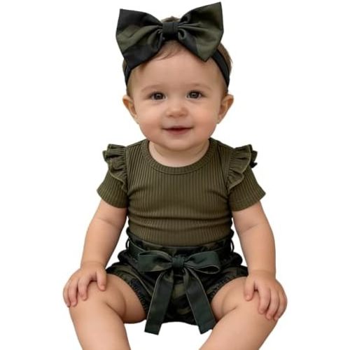 Newborn Baby Girl Set Ruffled Sleeve Romper Polka Dots Shorts Bloomers Bowknot Headband Boutique Clothes