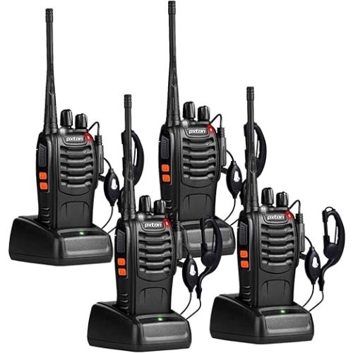 pxton Walkie Talkies Long Range for Adults with Earpieces,16 Channel Walky Talky Rechargeable Handheld Two Way Radios with Flashlight Li-ion Battery and Charger（4 Pack）