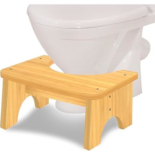 Bamboo Toilet Stool for Adults, 6.5 Inch Toilet Stool Squat Adult with Non-Slip, Portable Simple Curve Squatting Potty for Kids, Poop Stool for Bathroom -Improve Squatting Posture and Comfort, Natural