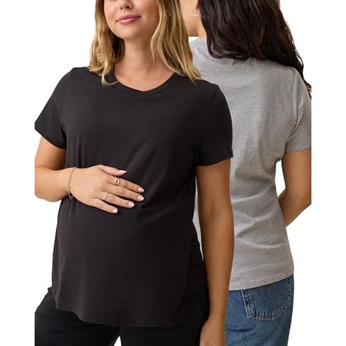 Kindred Bravely Essentials Cotton Maternity & Nursing T-Shirt Breastfeeding Access Pregnancy Postpartum Top, 2 Pack