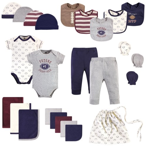 Hudson Baby Infant Boy Layette Start Set Baby Shower Gift 25pc, Football, 0-6 Months - Football