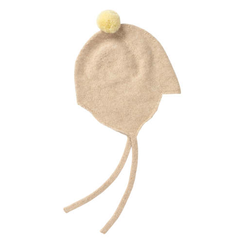 Cashmere Baby Bonnet, Alabaster with Lemon Pom – Rosie Sugden