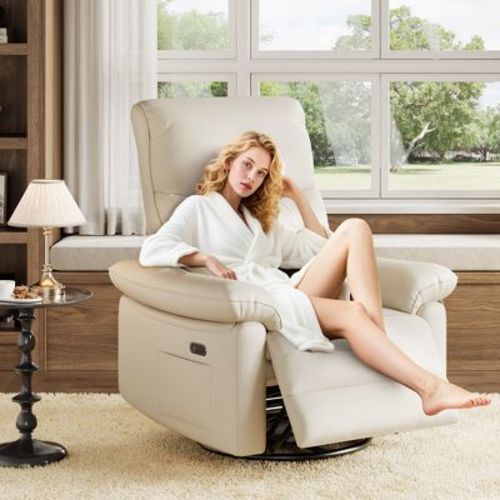 Power Recliner Chair, PU Leather Swivel Rocker Recliner with USB Ports, Upholstered Nursery Glider Reclining Sofa Chair for Living Room