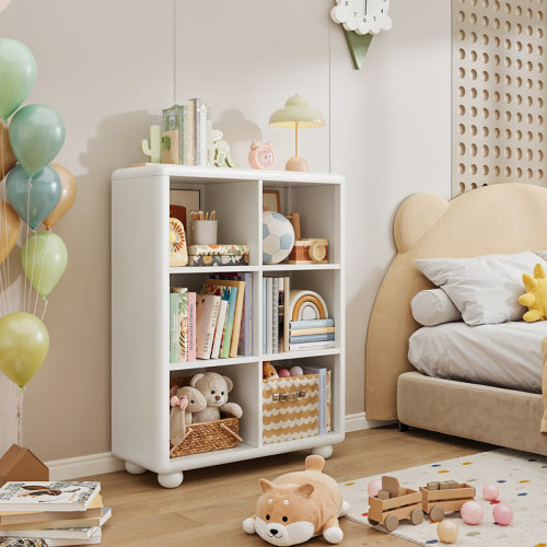 Latitude Run® 31.42 "W X 11.73" D X 41.34 "H Wooden Bookcase With 6 Cube Storage, Kids Bookshelf With Sphere Foot For Living Room, Playroom, Nursery & Reviews | Wayfair