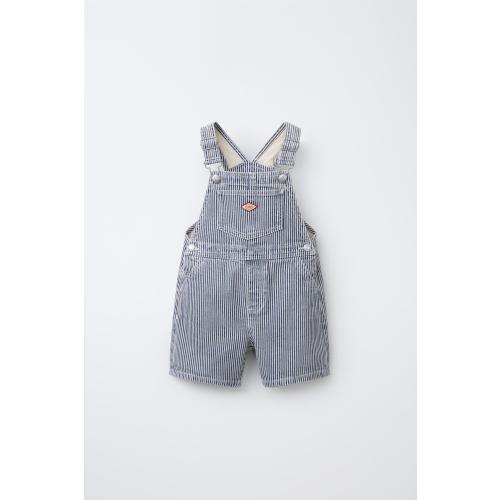 STRIPED TWILL OVERALL SHORTS - Blue / White | ZARA United States