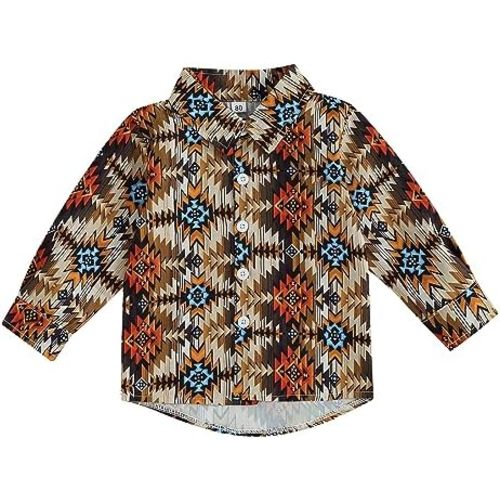 Western Baby Boy Clothes Long Sleeve Lapel Cow Print Button Down Shirts Toddler Fall Farm Country Cowboy Shirt Tops