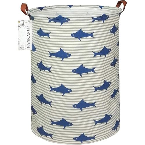 Storage Basket, Nursery Hamper Canvas Laundry Basket Foldable with Waterproof PE Coating Large Storage Baskets for Kids Boys and Girls, Office, Bedroom, Clothes,Toys（Shark）