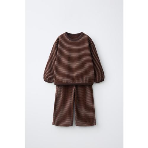 COZY STRIPED SWEATSHIRT AND PANTS SET - Dark brown | ZARA United States