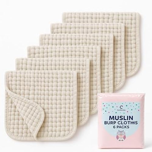 Baby Burp Cloths 20"x10" Large Size Pack of 6, Beige Muslin Washcloths Super Absorbent, Soft on Sensitive Skin,No Shrinkage Baby Girl Newborn Essentials