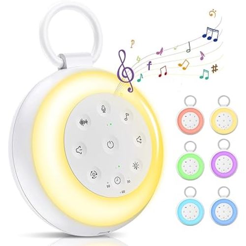 White Noise Machine, Necomi 24 Soothing Sound, Portable Baby Sleep Sound Machine with Bright Light, 6 Colors Night Light, Sleep Timer, USB Rechargeable, for Kids Adults