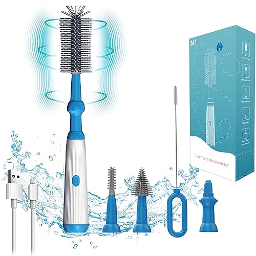 CAMELCELL Camelcell Electric Bottle Brush,Long Handle Electric Water Bottle/Baby Bottle Brush Cleaner, Extra Long Bottle Cleaning Brush Set,1500 mAh,Waterproof IP65