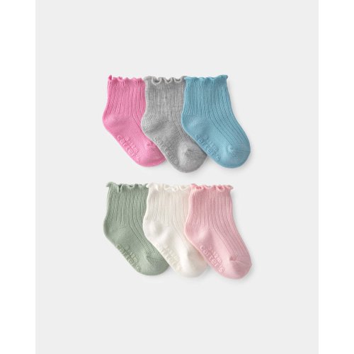 Baby Girl 6-Pack Lettuce Edge Ankle Socks | Carter's