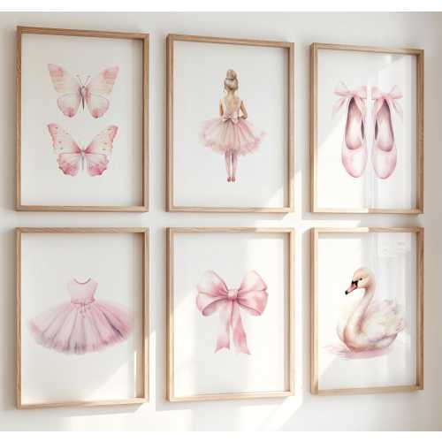 Ballerina Nursery Wall art, Girl Nursery Print, Pink Ballet Nursery Prints, Baby Girl Gift, Nursery Wall Decor, Butterflies Swan Tutu Bow,