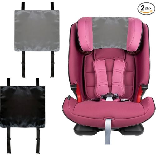 2 PCS Satin Car Seat Headrest Cover for Babies, Soft Silk Feeling Headrest Cover for Hair Protection, Satin Baby Car Seat Hair Protector (Black+Grey)