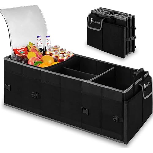 Trunk Organizer With Built-In Insulated Leak Proof Cooler Bag,Collapsible Cargo Organizer For Suv With Non Slip Bottom Strips,3 Large Compartments Foldable Waterproof Portable Car Storage Box