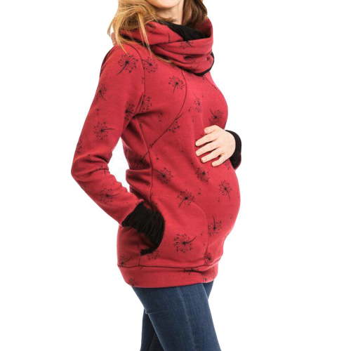 Hvyesh 3 in 1 Maternity Kangaroo Hooded Sweatshirt for Baby & Mother,Maternity Carrying Parka for Back or Chest Wear, Baby Carriers Holder Hoodie Pregnant Maternity Sweater Women Fall S-XL Red,S
