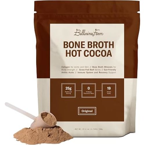 Ballerina Farm Bone Broth Hot Cocoa Mix, Grass Fed Collagen, 25g Protein