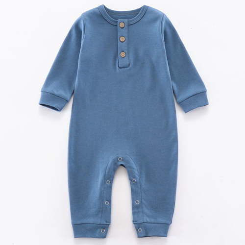 Xmyrz Bodysuit For Baby Boys Solid Color Onesie Long Sleeve Infant Romper Summer Soft Breathable Newborn Clothes Blue 0-3 M