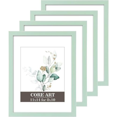 CORE ART 11x14 Picture Frame 4 Pack, Green, Mat for 8x10 Photo