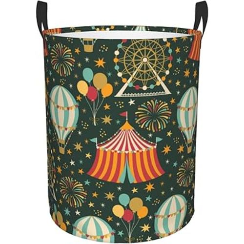Cartoon Circus Laundry Basket Organizer Collapsible Tall Laundry Hamper Nursery Storage Basket Bin with Handles for Toy Clothes Bathroom Travel
