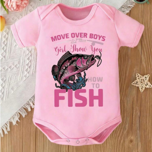 Baby Move Over Boys Fishing Graphic Short Sleeves Snaps Closure